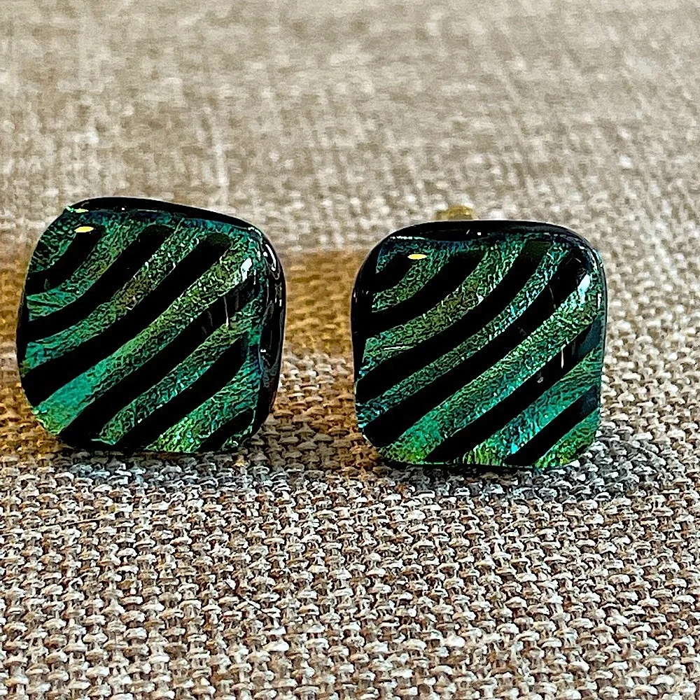 Cufflinks! Beautiful blue & green glass with black stripe design; Great gift!